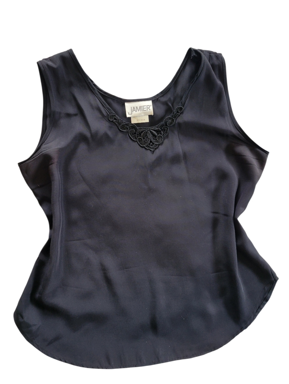 Vintage Jamier Black Tank With Lace Applique Size Medium